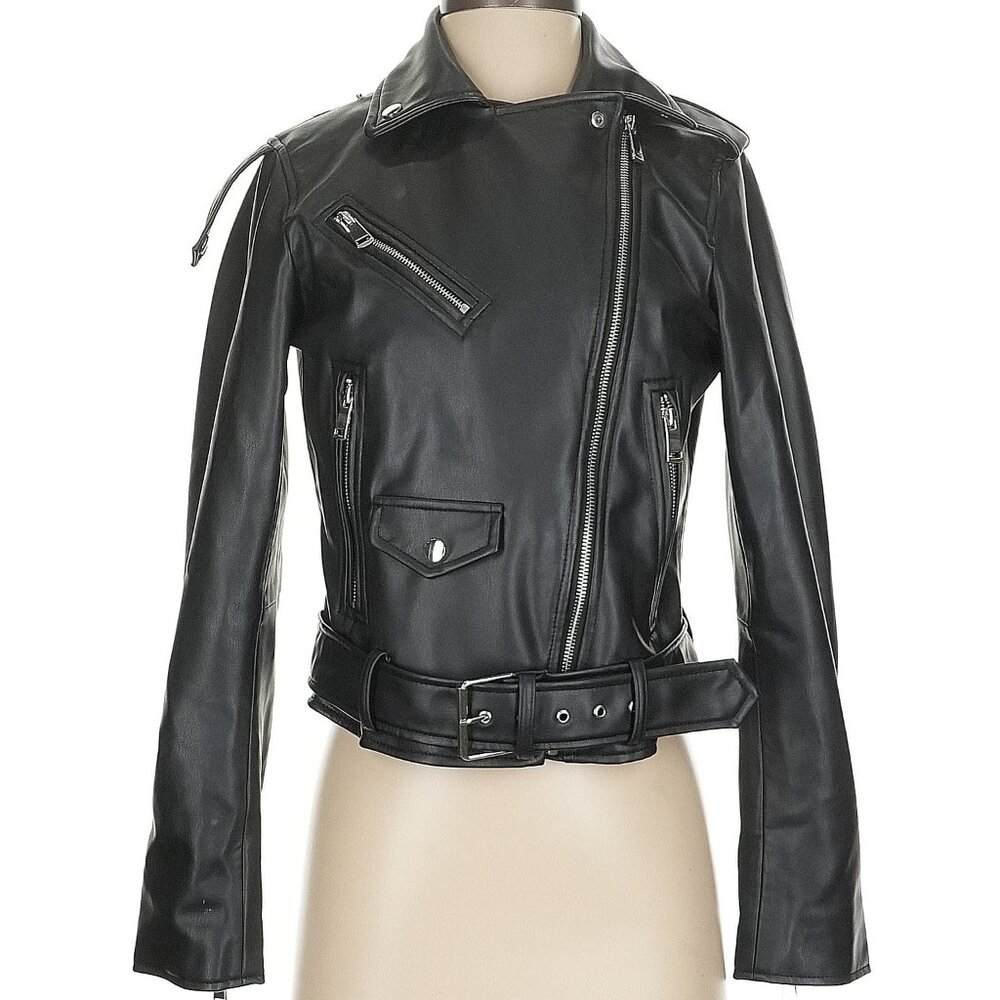 Zara Faux Leather Biker Jacket – Black – Size Small – Brand New